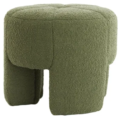 Image de Pouf Batoemi en Bouclé Vert Foncé – Ø51x45 cm