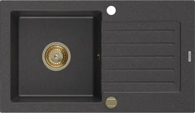 Produktbild von Mexen Pablo Granitspüle mit einem Becken und einer Abtropffläche 752 x 436 mm, Schwarz gesprenkelt, Siphon Gold - 6510751010-76-