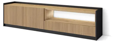 Immagine prodotto di Mobile TV Soggiorno, Ampio spazio a disposizione, 207x37x50 cm, Per TV fino a 80", Led, Stile moderno, Rovere e nero