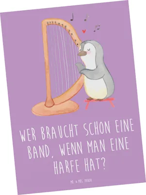 Produktbild von Mr. & Mrs. Panda Postkarte Harfenzauber - Lavendeltraum - Geschenk, Grußkarte, Instrument, Harfenspieler, Band, Ansichtskarte, Musikinstrument, Klang, Postkarten, Musiker