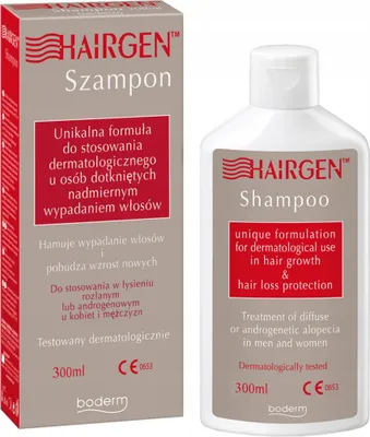 A product shot of a shampoo bottle and its box.