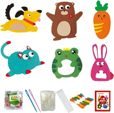 Productafbeelding van Naaisets van dierenvilt, naaiset voor kinderen, kunst en handwerk voor beginners, knutselset van vilt, doe-het-zelf naaispeelgoed