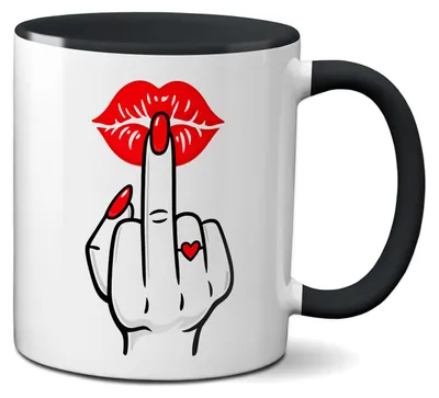 Produktbild von TassenKing Lustige Kaffeetasse mit Mittelfinger & Kussmund – Statement Becher – 330ml Keramik Tasse Weiß – Geschenkidee für Frauen, Freundin & Kollegin mit Humor (schwarz)