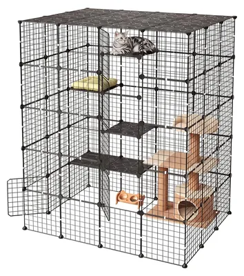 Productafbeelding van VEVOR kattenkooi, kattenren, 5-verdiepingen, kattenren, 139,7x104,1x175,2 cm, zelfbouw kattenren, afneembare metalen kooi met 5 deuren, ideaal voor 2-3 katten en kleine huisdieren, zwart