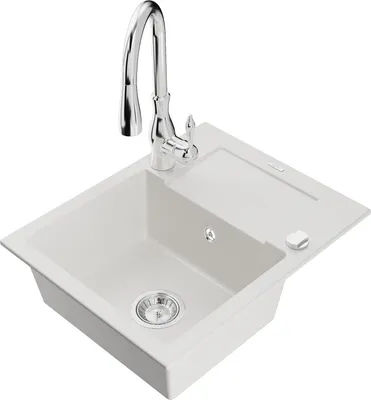 Produktbild von Mexen Enzo 1 Becken-Granitspüle mit Abtropffläche und Mischbatterie Savita, Weiß - 6506-20-672601-00