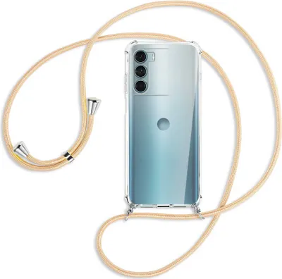 Produktbild von Handykette Backcover-Schutzhülle mit Band (Metall silberfarben) für Motorola Moto G200 5G - Goldkordel