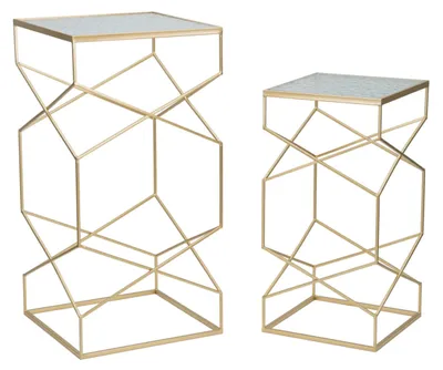 Immagine prodotto di Coppia Tavolini Portatelefono Glassy Quadrati Glam in Metallo Dorato con Vetro Lavorato - Set da 2 - Glam Style 1427810000