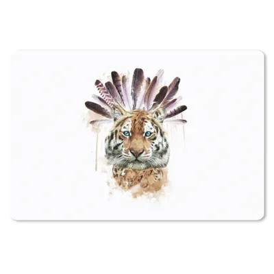 Produktbild von MuchoWow® Mauspad Mousepad Tiger - Kopf - Federn 27x18 cm - Mousepads - Maus Mat - Pad - Mausunterlage - Büroartikel - Desk Matten