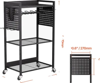 Zdjęcie produktu dla Wózek narzędziowy na kółkach, 4 poziomy, nośność 150 funtów, kółka skrętne, 4 poziomy