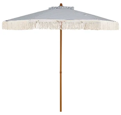 Produktbild von COSTWAY Sonnenschirm φ200cm, Boho Gartenschirm mit Fransen, Terrassenschirm, Balkonschirm für Balkon, Garten, Terrasse, Blau + Weiß