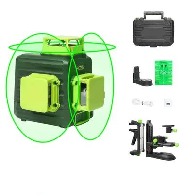 Immagine prodotto di Livella laser 3D a croce - Livella laser per l'edilizia con 12 linee - Autolivellante - Raggio verde e custodia