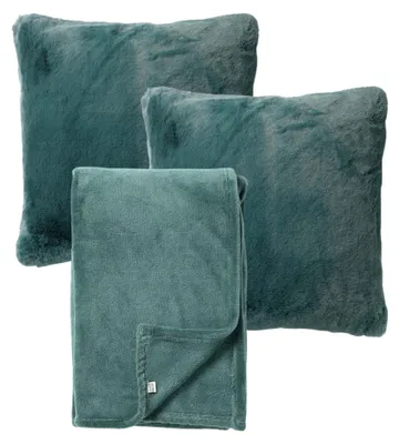 Produktbild von Dutch Decor SPARSET - 3-teilig - Zaya & Harvey - 2 Dekokissen 45x45 cm - 1 Wohndecke 150x200 cm - Grün