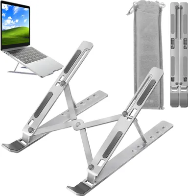 Image de Support d'ordinateur portable mobile en aluminium pliable - Support pour ordinateur portable réglable en hauteur pour un travail ergonomique à domicile et au bureau - Argent