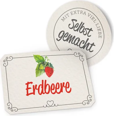 Produktbild von itenga Marmeladensticker 10erSet Aufkleber Deckel und Glas Erdbeere Landhausstil