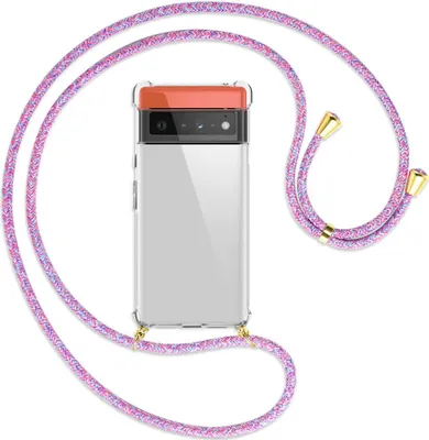 Produktbild von Handykette Backcover-Schutzhülle mit Band (Metall goldfarben) für Google Pixel 6 Pro - lila/rosa/blau