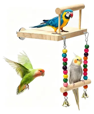 Immagine prodotto di Altalena per uccelli con campanello e piattaforma in legno di faggio, adatta per parrocchetti ondulati e ninfetti, dimensioni 14x12 cm