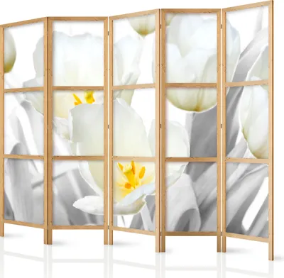 Produktbild von Paravent XXL Blumen 225x171 cm - 5-teilig - einseitig - eleganter Sichtschutz - Raumteiler - Trennwand - Raumtrenner - Holz - Design Motiv - Deko - Japan b-C-0395-z-c