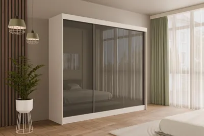 Produktbild von ALTDECOR Kleiderschrank mit Lacobel-Schiebetüren, kugelgelagerte Führungsschienen und Aluminium-Leisten - PEKA - 250 cm Weiß /  Grau