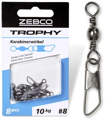 Produktbild von Zebco Trophy Karabinerwirbel Angelwirbel mit Karabiner Gr. 8 36mm 10kg 8 Stück