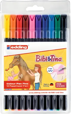 Produktbild von Edding 1200 Fasermaler Bibi&Tina 10er Set basic, Rundspitze 1 mm, 10 Farben, Mehrfarbig, Rundspitze, 1 mm, Rund, Kunststoff