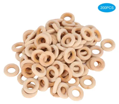 Image de 200 pièces de cercles en bois naturel de 20 mm, pour la fabrication de bijoux, colliers, bracelets, et autres travaux manuels