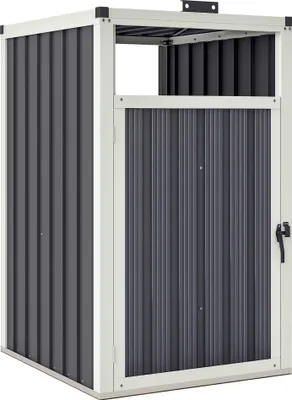 Image de Outsunny Abri pour 1 poubelle 240L, cache poubelle extérieur, couvercle relevable à 180°, porte avec poignée, en acier galvanisé, 73 x 81 x 122 cm, gris foncé