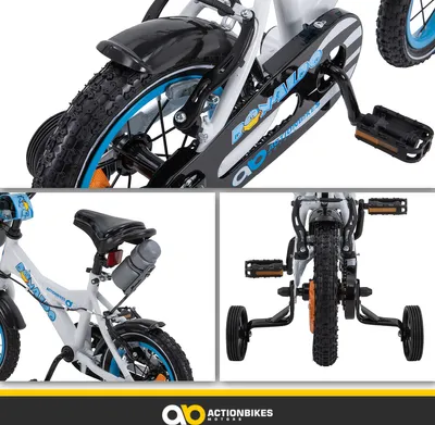 Produktbild von Actionbikes Kinderfahrrad Donaldo 12 Zoll | Kinder Fahrrad - V-Brake Bremsen - Kettenschutz - Fahrradständer - Fahrradkorb - 2-5 Jahre (Blau/Weiß)