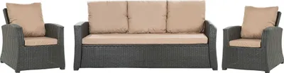 Produktbild von Polyrattan-Möbelkissen set 5-Sitzer 168x60cm + 2x 56x52cm| Sitzkissen-Set Beige, Outdoor-Kissen mit Rückenlehne, Gartenstuhle-Kissen, Sofakissen