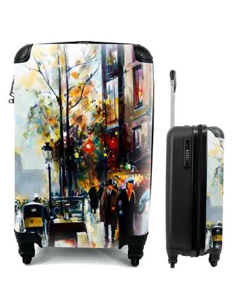 Produktbild von MuchoWow® Koffer Handgepäck Trolley Rollkoffer Kleine Reisekoffer mit 4 Rollen - Gemälde - Stadt - Öl - Cabin Size < 55x40x23 cm & 55x40x20 cm - Fotokoffer - Kabinenkoffer - Boardgepäck - Reise-Box - Reisekoffer - Reisegepäck - Koffer mit Bild - Trolley für Kinder