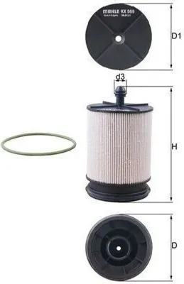 Produktbild von Kraftstofffilter MAHLE KX 569D für TOYOTA AVENSIS Station Wagon (ZRT27, ADT27) Filtereinsatz
