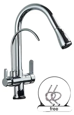 Productafbeelding van Waterfilterkraan, met dubbele hendel, uittrekbare uitloop, chroom