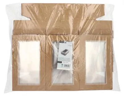 Produktbild von 300x Transport- und Catering-Kartons, Pappe eckig 15,3 x 25,5 cm braun mit separatem Deckel und Sichtfenster aus PET