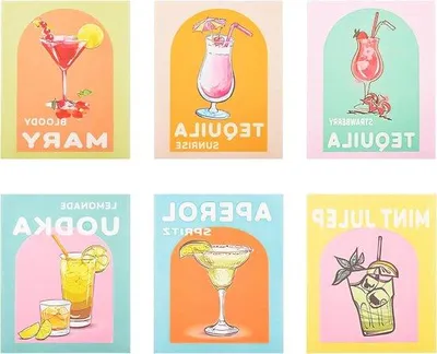 Immagine prodotto di Set di 6 poster colorati per cocktail, 20x25 cm, decorazione per bar