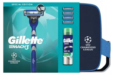 Produktbild von Gillette Mach3 Rasierset 3 Klingen, Kosmetiktasche, Geschenk für Männer