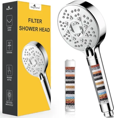 Immagine prodotto di Doccia con filtro a 20 stadi, 6 tipi di getto, risparmio idrico, alta pressione, argento