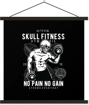 Produktbild von MuchoWow® Textilposter Gewichte - Skelett - Fitness - Retro 60x60 cm mit schwarzem Rahmen - Posteraufhänger