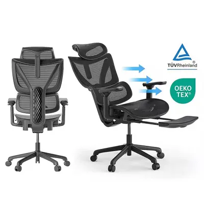 Produktbild von ACGAM CG-5245M Ergonomischer Bürostuhl, 3D-Armlehnen, verstellbare Kopfstütze, 4 Neigungswinkel, Fußstütze, 136 kg