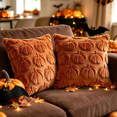 2er-Set Halloween-Kissenbezüge, Kürbis-Design, 45x45 cm