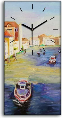 Produktbild von Dekor Leinwand Uhr Wandbilder 30x60 Venedig Italien Stadt Wasser boote - schwarze Hände