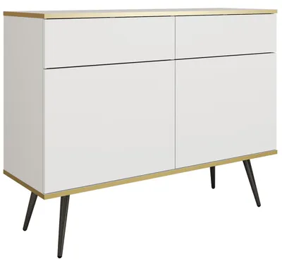 Produktbild von Wohnzimmer Kommode 107 cm breit in Weiß, 2 Schubladen & schwarzen Füßen - OLOVO-160