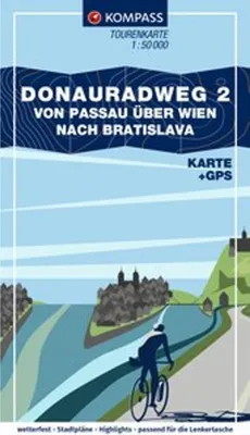 Immagine prodotto di KOMPASS Carta dei tour ciclistici Itinerario ciclabile del Danubio 2, da Passau a Bratislava passando per Vienna 1:50.000