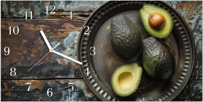 Produktbild von Wanduhr aus Glas mit Motiv Avocados Holzteller- 60 x 30 cm - inkl. Aufhängesystem