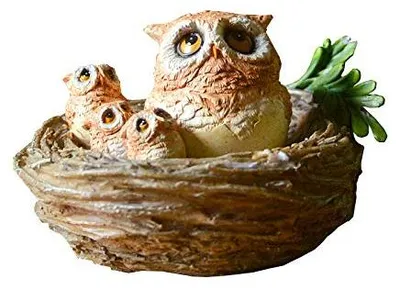 Miniatur-Eulenfamilie-Deko aus Harz, 8 cm hoch