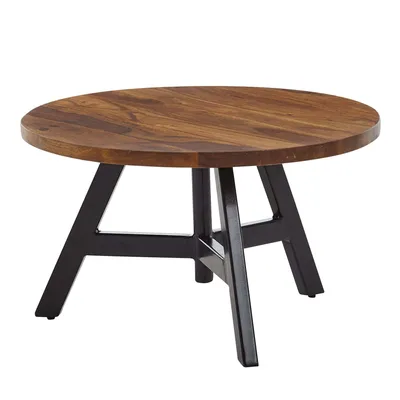 Produktbild von Salontisch - Runde Metall-Salontisch - Design Wohnzimmertisch - Moderne Kleine Beistelltisch - Massives Sheesham Holz - 60x60x35 cm