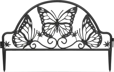 Produktbild von 10x Gartenbegrenzung / Rasenkante / Gartenzaun - Kunststoff-Gartenzaun mit Schmetterlingsmuster - 48 x 31 cm - Schwarz - 10 Stück - Flexibel und verbindbar - Für Blumenbeete, Rasenflächen und Gartenwege [11464BK]