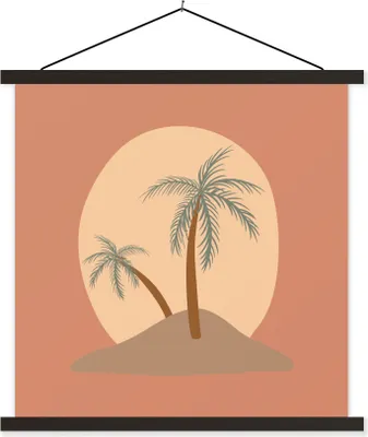 Produktbild von MuchoWow® Textilposter Palme - Sonne - Pastell - Sommer 40x40 cm mit schwarzem Rahmen - Fotos