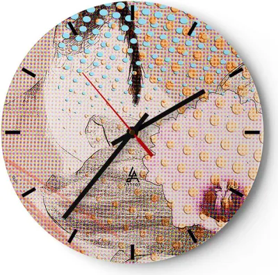 Produktbild von Wanduhr - Rund - Glasuhr - Blume Dame Kleid Eleganz - 30x30cm - Schleichendes Uhrwerk - Lautlos - zum Aufhängen bereit - Dekoration Modern - Wanddekoration aus Glas - C3AR30x30-3140