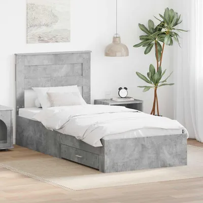 Zdjęcie produktu dla Maison Exclusive – rama łóżka z zagłówkiem Betonowy szary 100 x 200 cm Materiał drewnopochodny