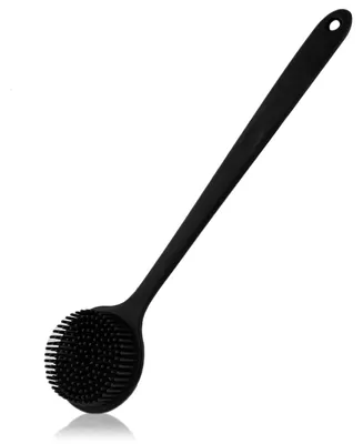 Image de Brosse de douche en silicone pour le dos avec long manche, brosse de douche double face, brosse pour le corps, poils naturels pour exfolier et masser sous la douche, brosse de douche pour le dos avec long manche pour hommes