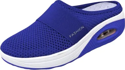 Produktbild von Leichte Bequeme Paket Kopf Hausschuhe Weibliche Dicke Untere Luftkissen Hohl Gitter Atmungsaktiv Ohne Ferse Ein Steigbügel Flachen Schuh, blau, 39